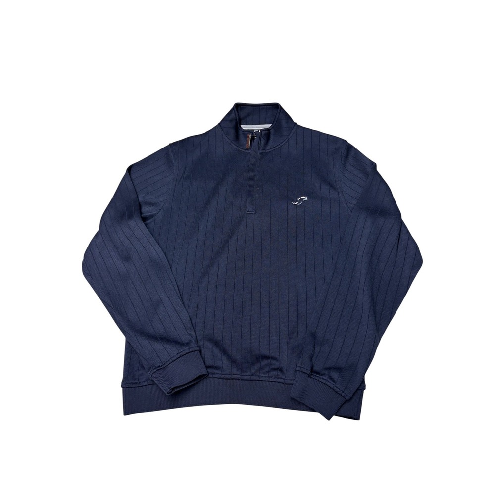 FootJoy Mens Navy Blue Ribbed Quarter Zip Golf Pullover Sweater Small FJ Logo